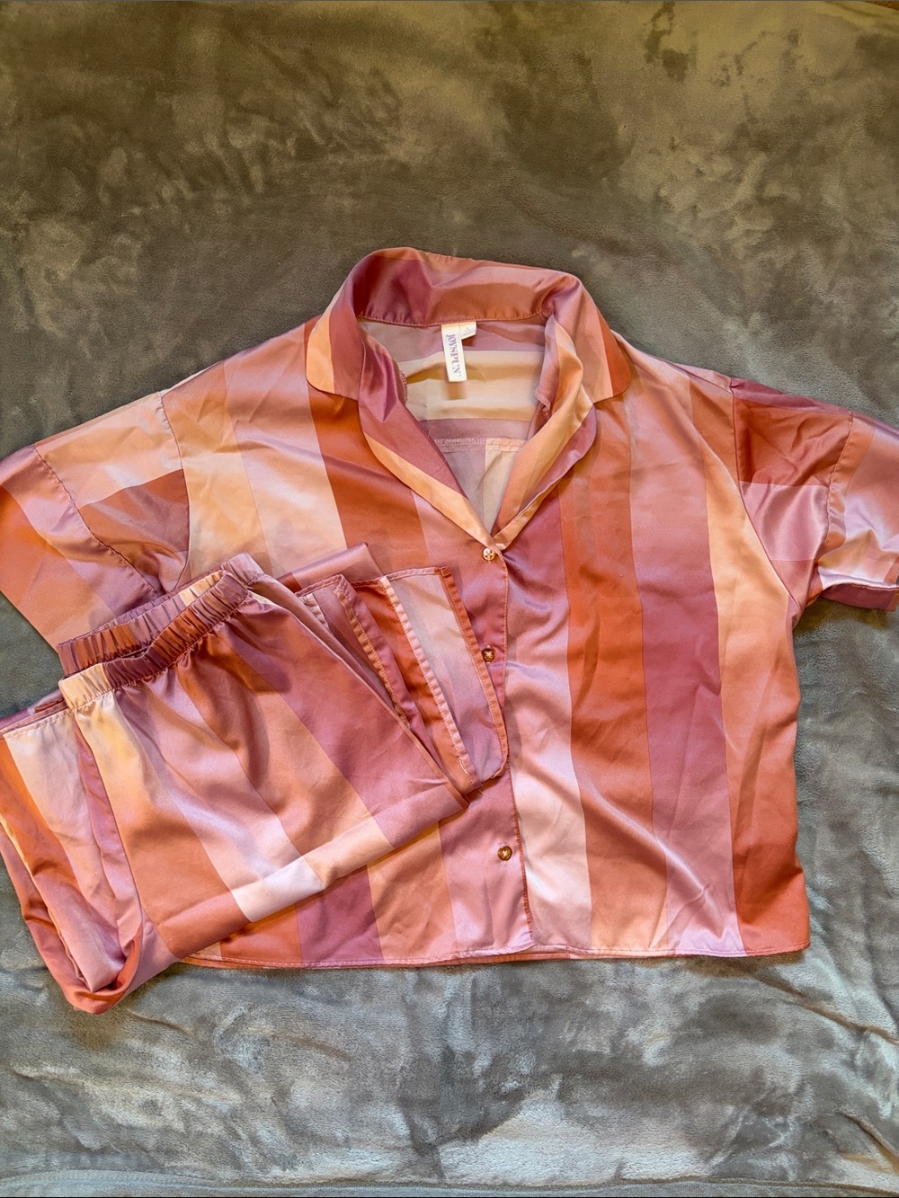 Joyspun Striped Satin Pajama Set - Pink Multi